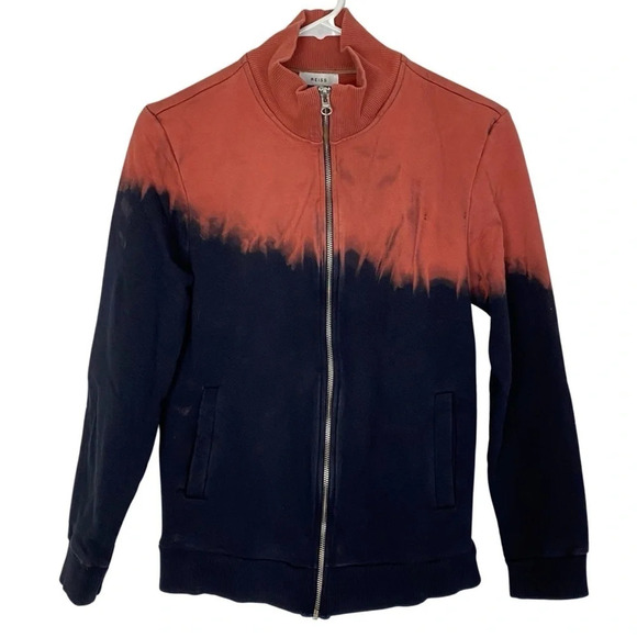 REISS Zip Up Sweatshirt Jacket Unisex Small Custom Ombre Dip Dyed Bomber Black - Picture 1 of 14